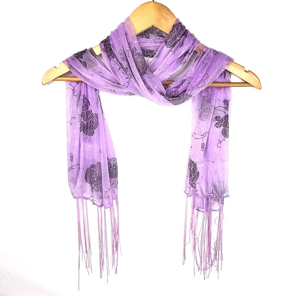 Purple Sparkly Rose Fringe Rectangle Scarf
